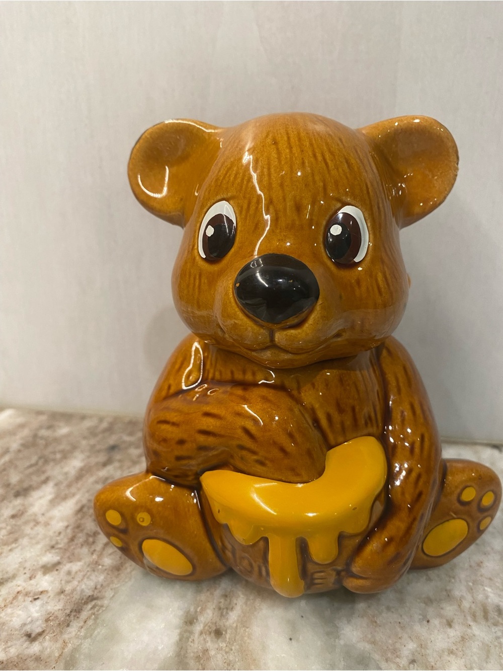 Vintage 1982 Houston Foods Ceramic Teddy Bear Honey Pot Jar with Dipper - Unused